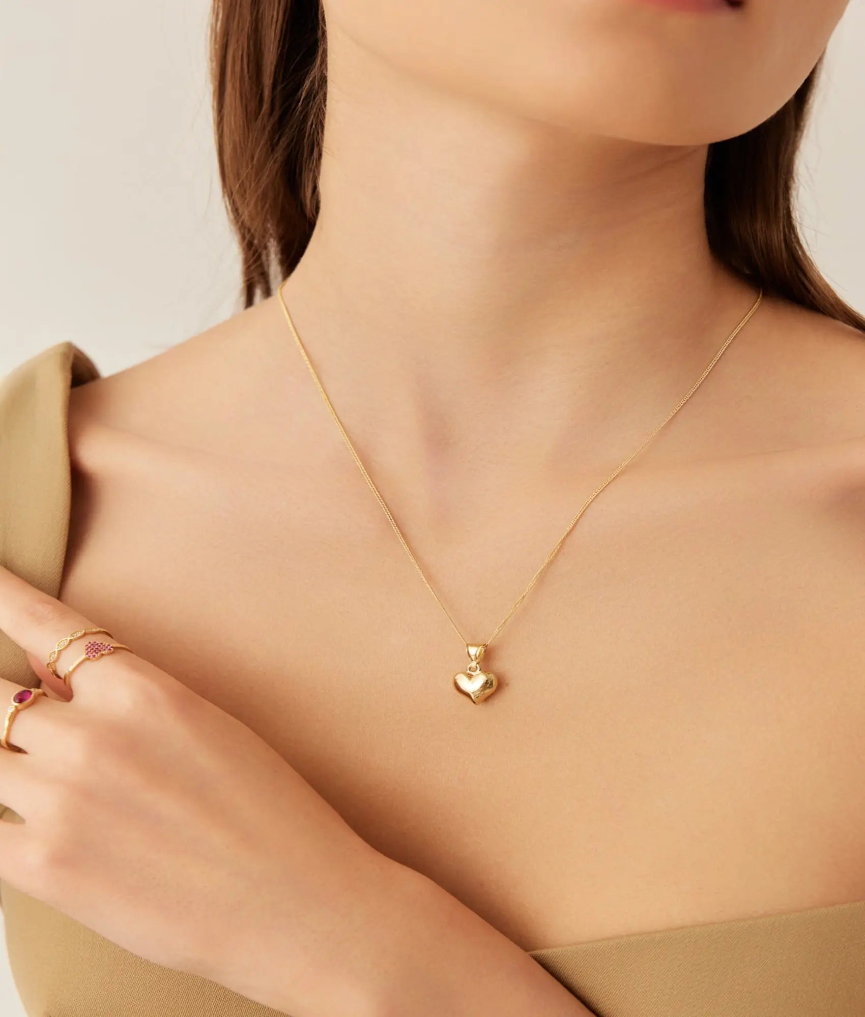 14 Ayar Altın Bombeli Kalp Kolye