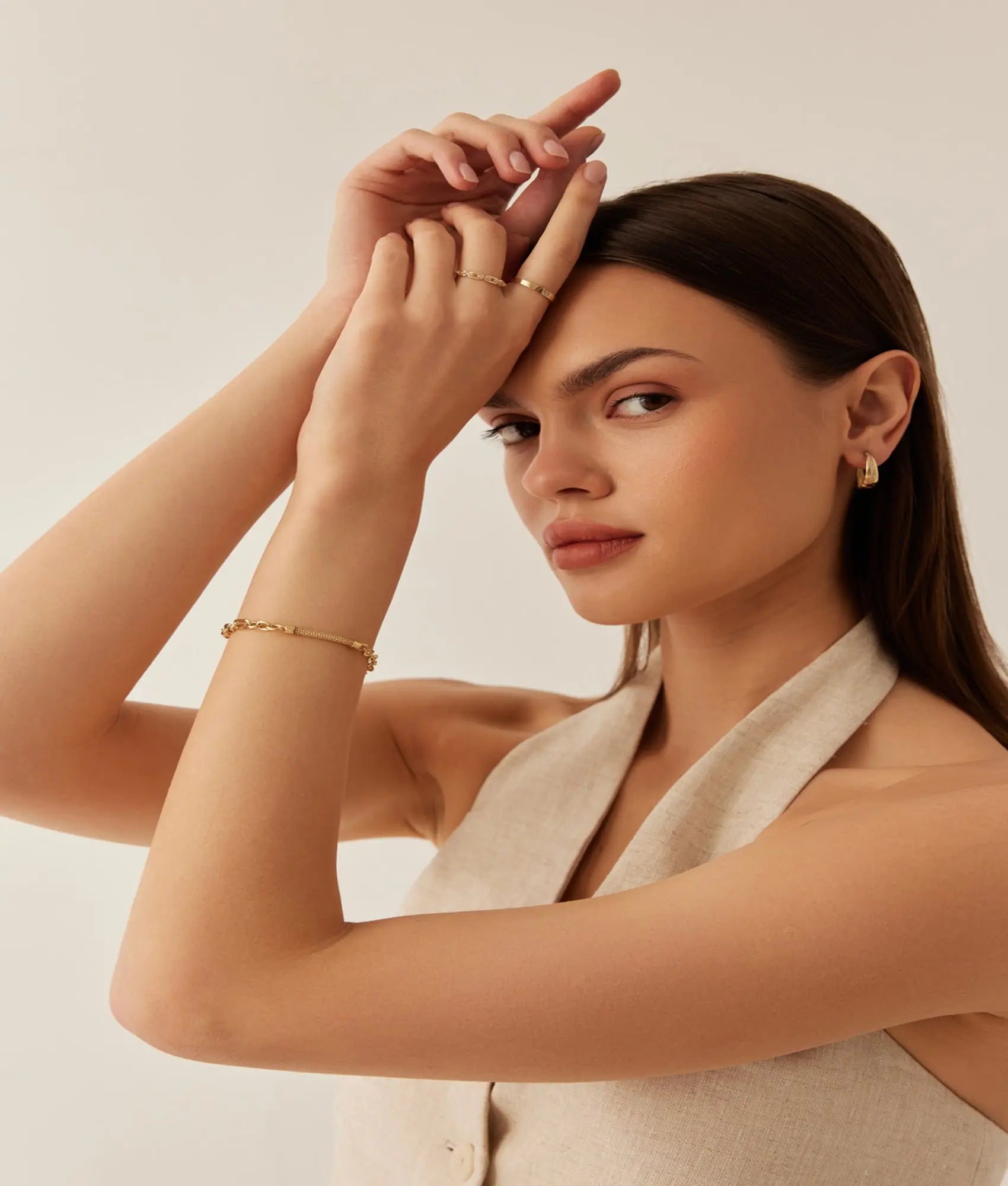 14 Ayar Altın Halka Birleşimli Örgü Bileklik