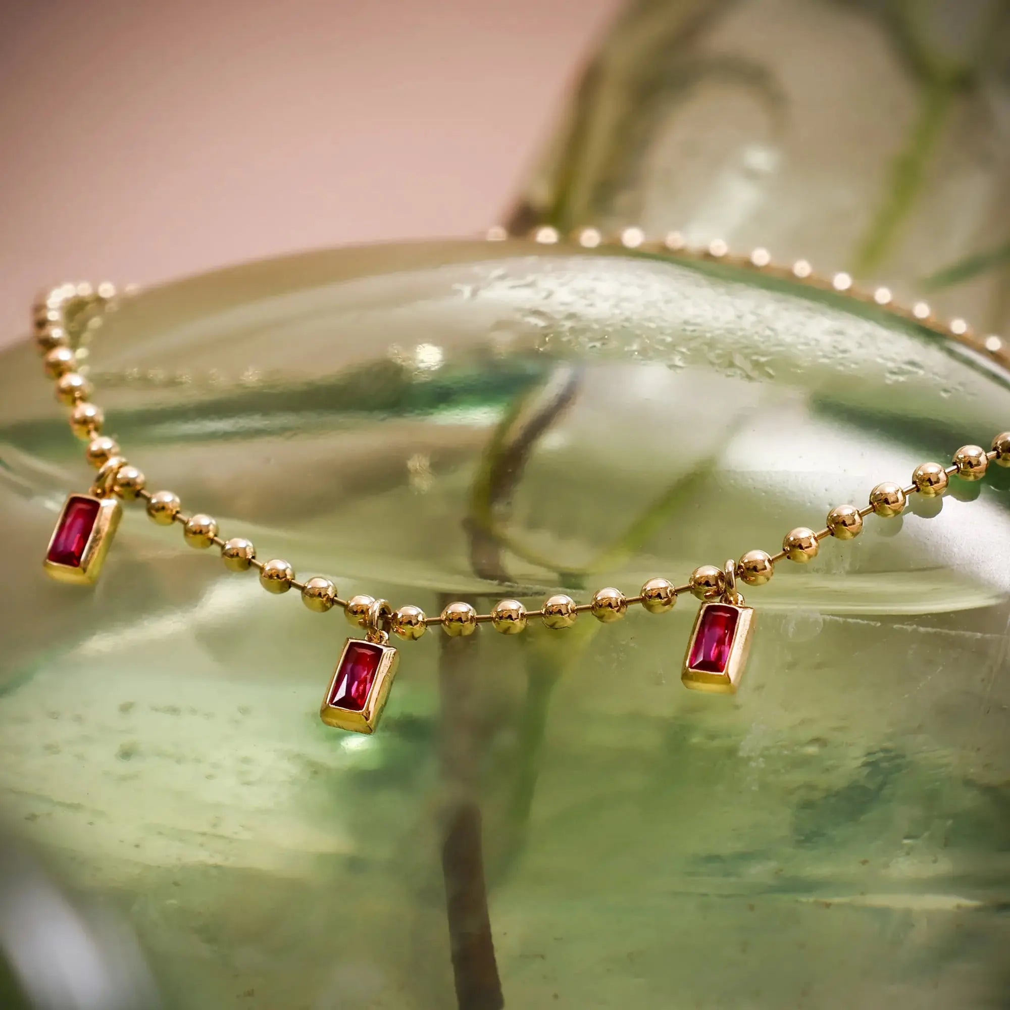 14 Ayar Altın Kırmızı Taşlı Bileklik