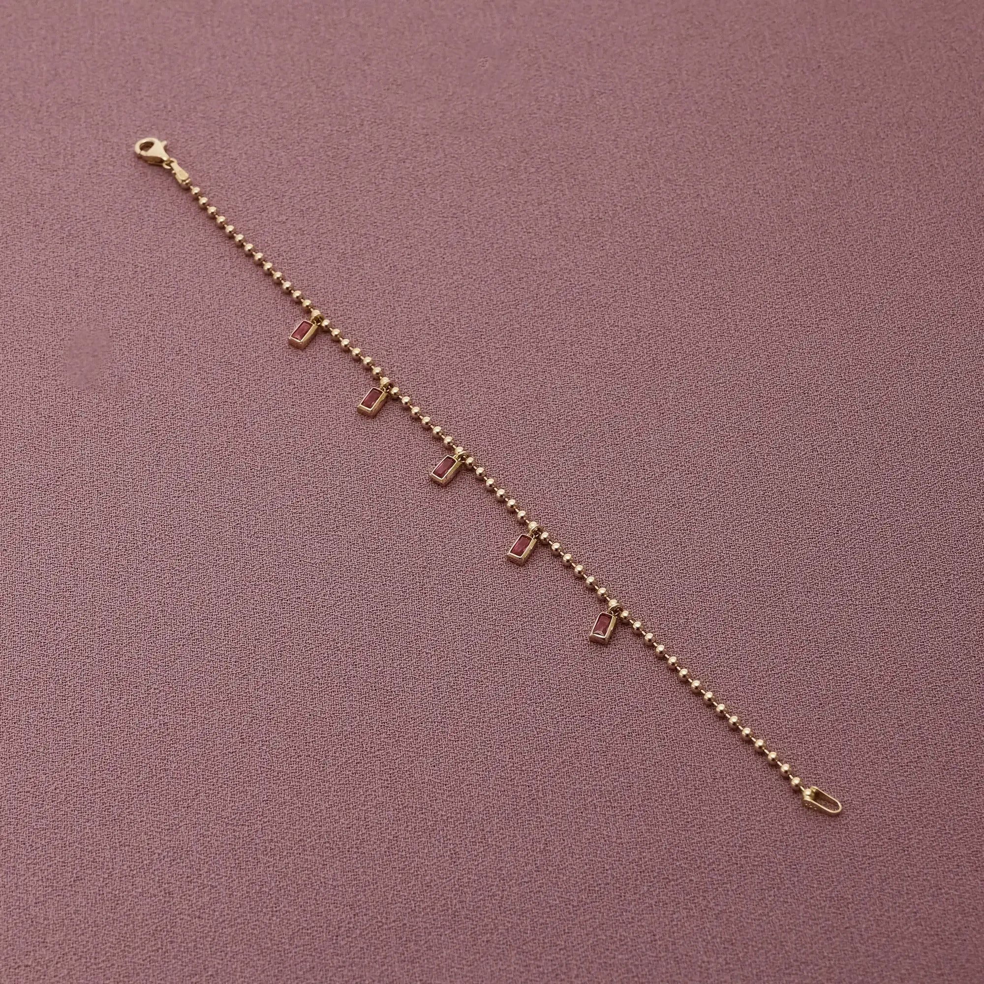 14 Ayar Altın Kırmızı Taşlı Bileklik