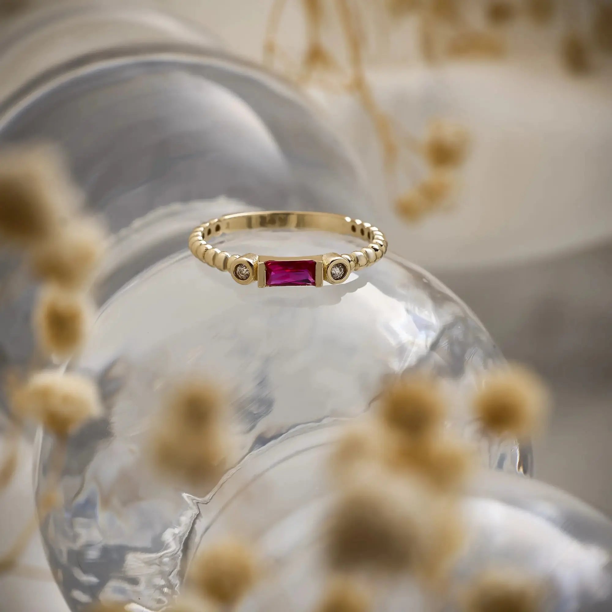 14 Ayar Altın Kırmızı Taşlı Mini Yüzük