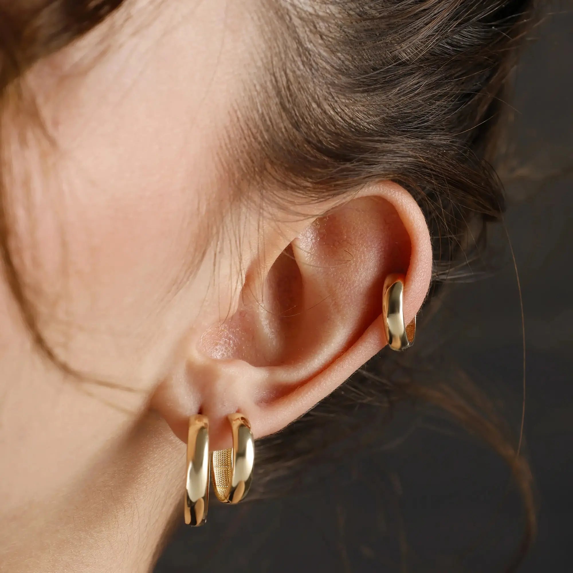 14 Ayar Altın Klasik Bombeli Küpe - L