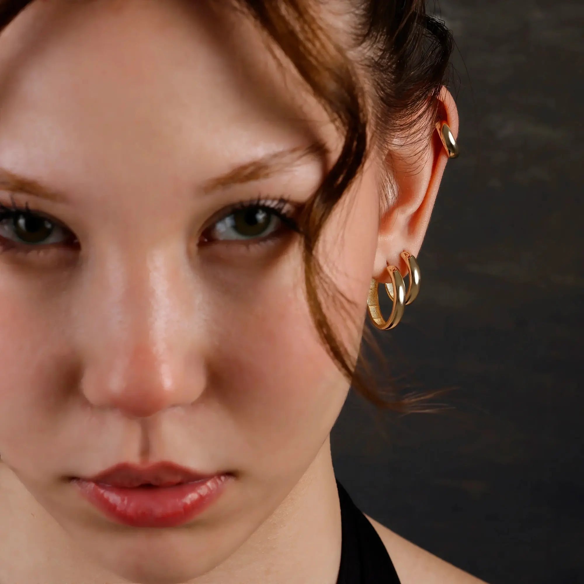 14 Ayar Altın Klasik Bombeli Küpe - M