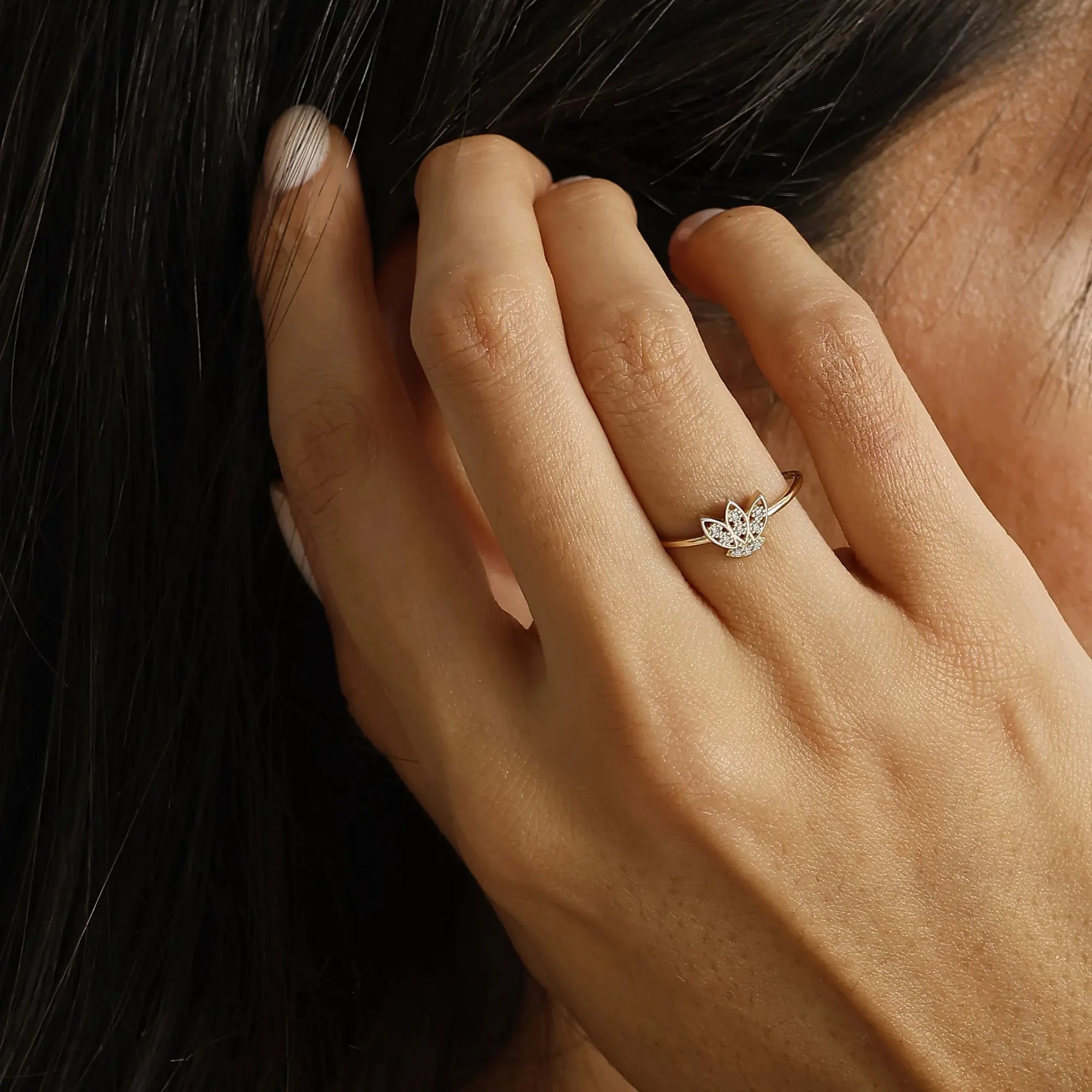 14 Ayar Altın Lotus Mini Yüzük