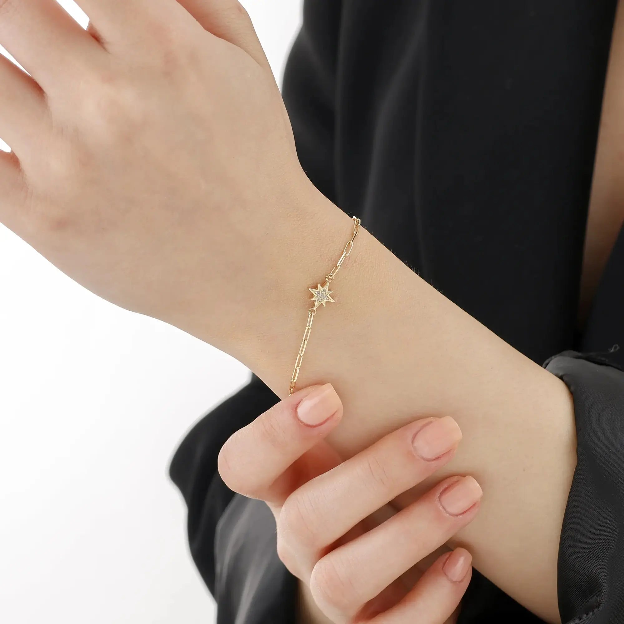 14 Ayar Altın Parıltılı Yıldız Figür Bileklik