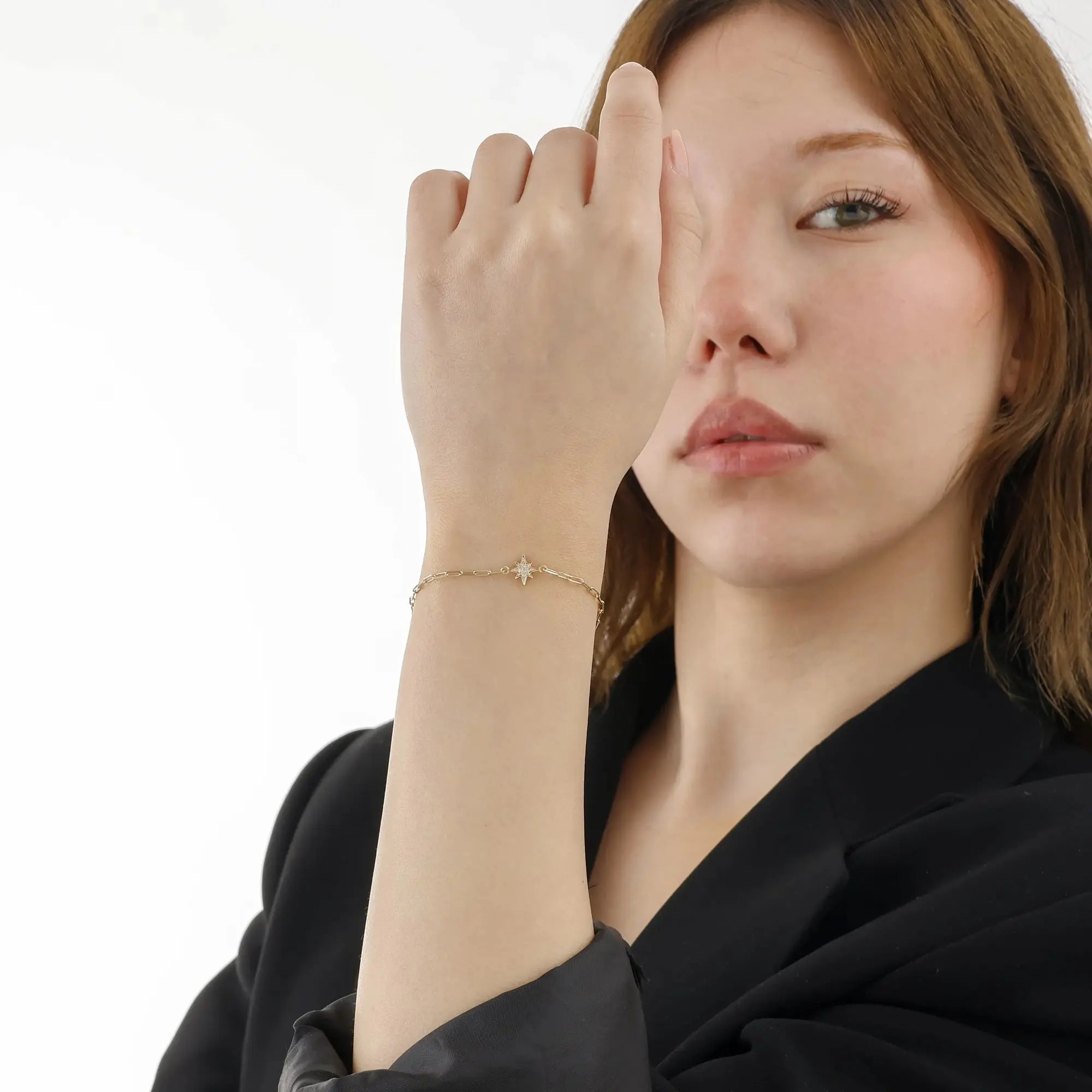 14 Ayar Altın Parıltılı Yıldız Figür Bileklik