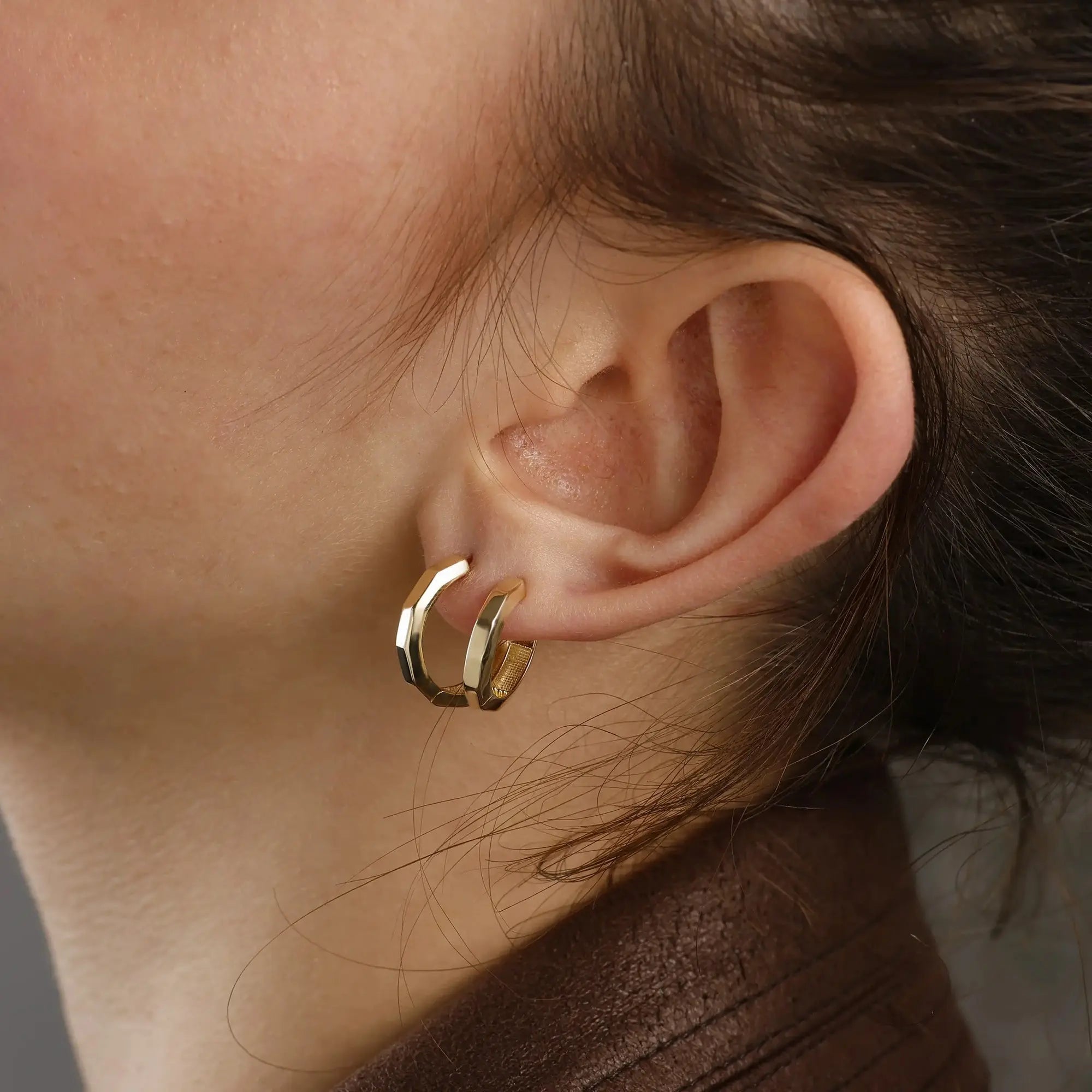 14 Ayar Altın Taşsız Geo Küpe - S