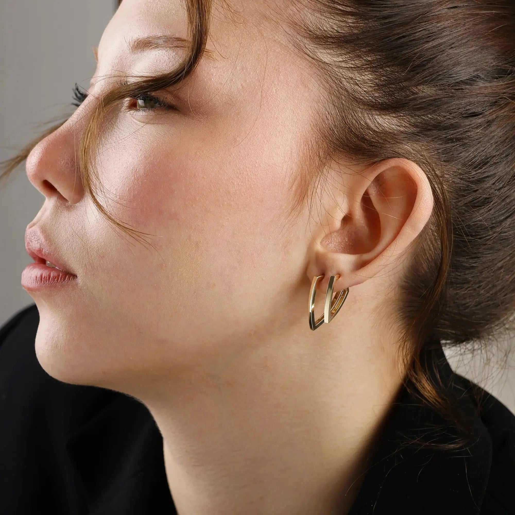 14 Ayar Altın Taşsız Üçgen Küpe - S