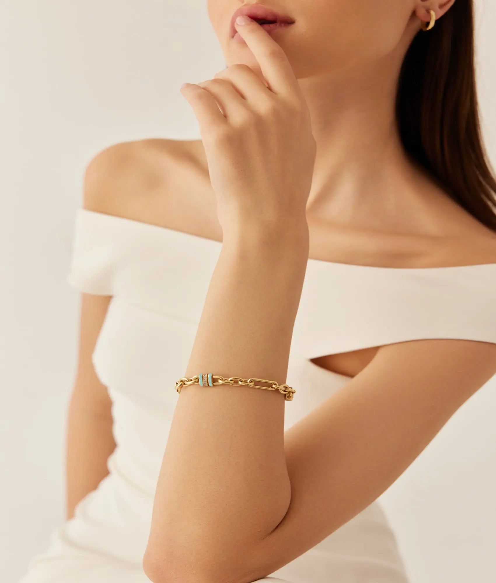 14 Ayar Altın Turkuaz Kilitli Bileklik