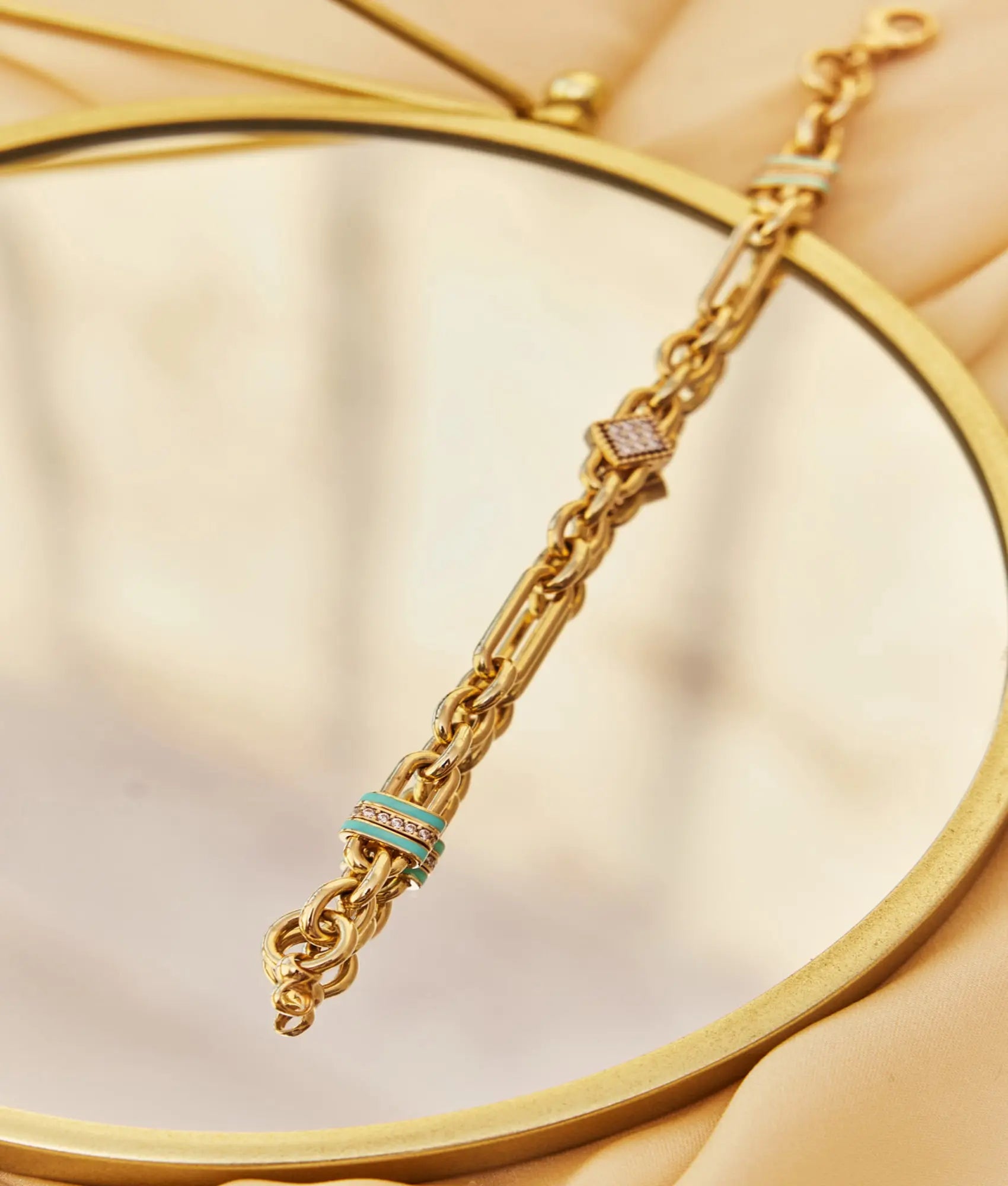 14 Ayar Altın Turkuaz Kilitli Bileklik