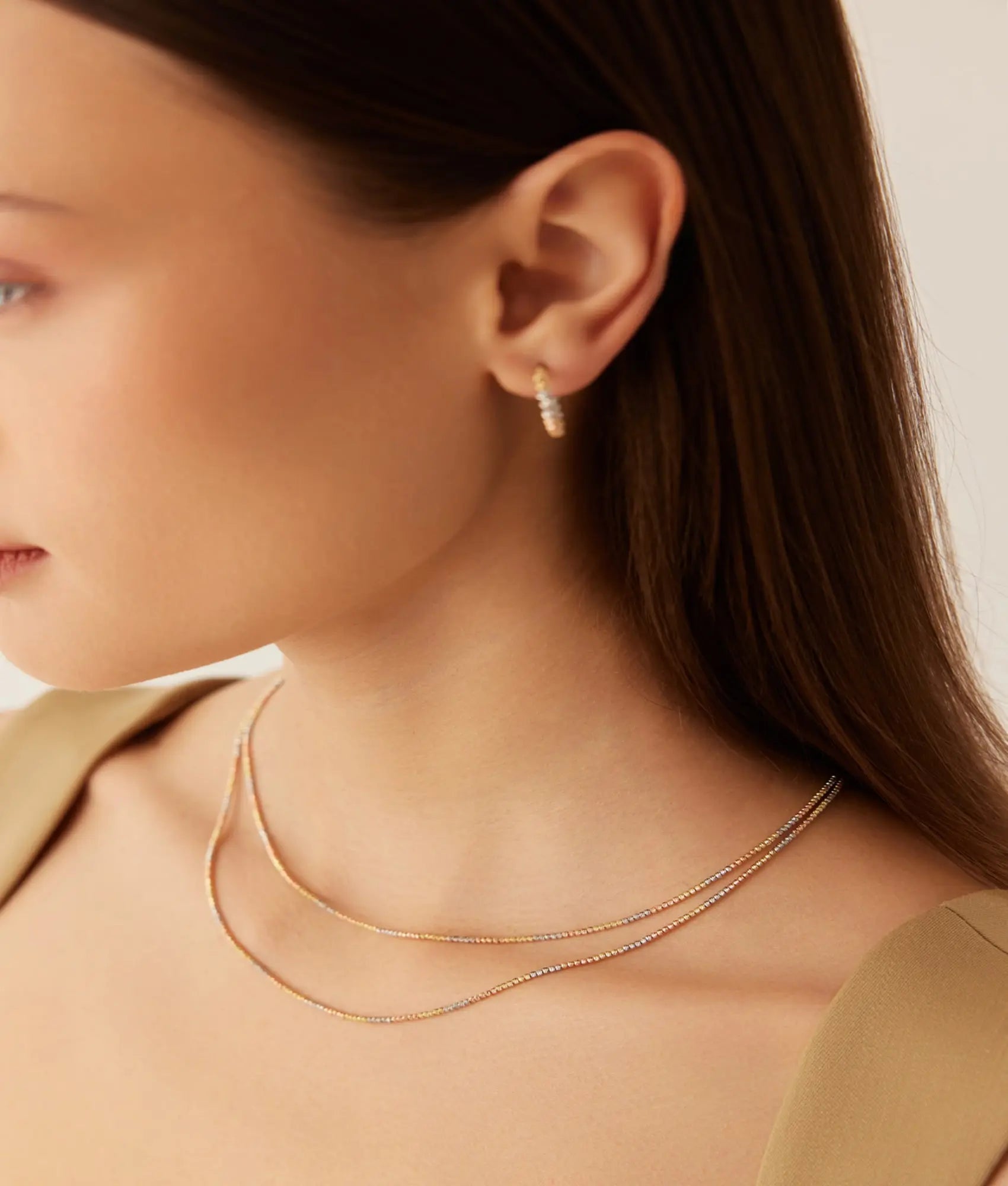 14 Ayar Altın Üç Renkli Dorika Kolye