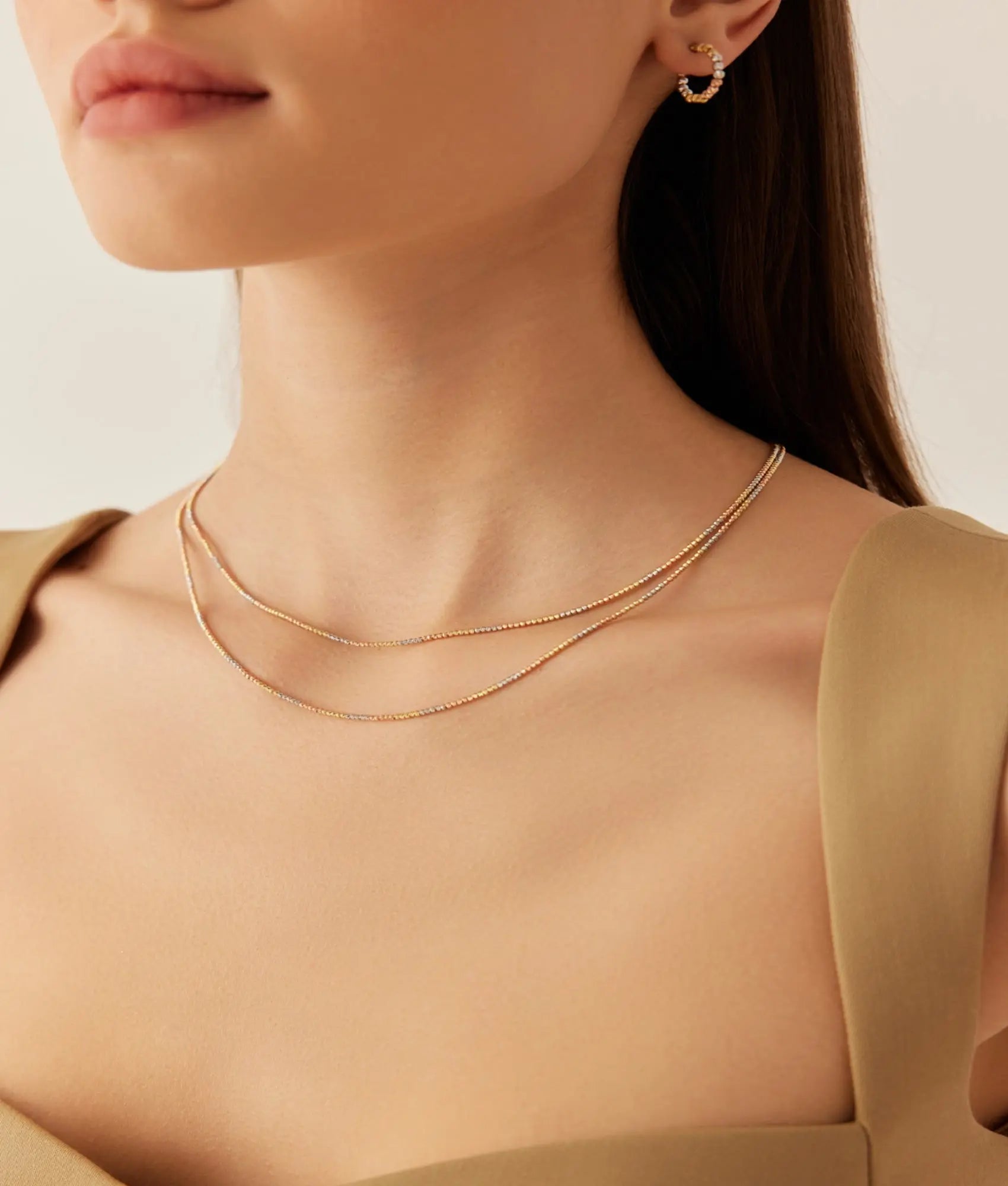 14 Ayar Altın Üç Renkli Dorika Kolye