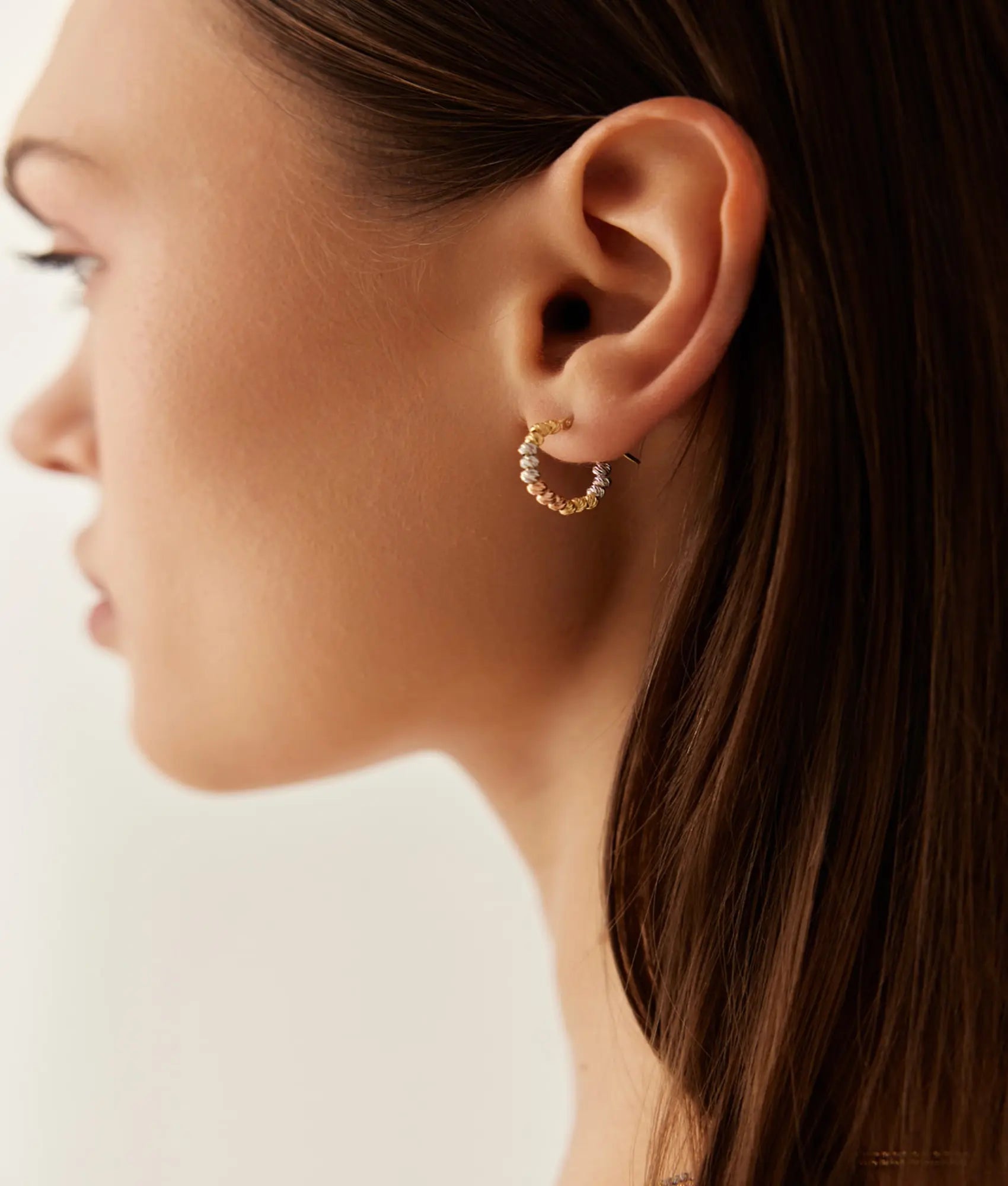 14 Ayar Altın Üç Renkli Dorika Küpe