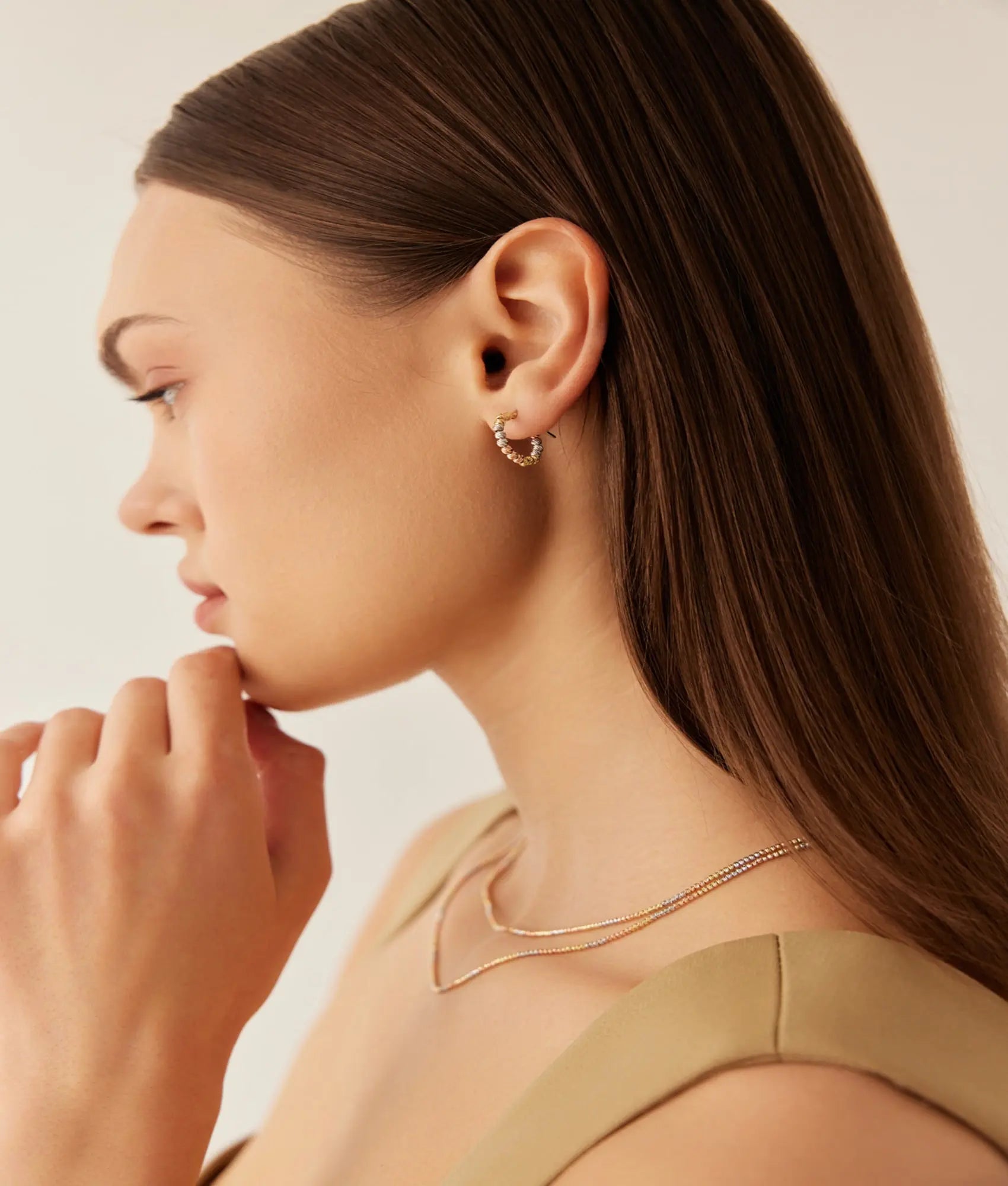 14 Ayar Altın Üç Renkli Dorika Küpe