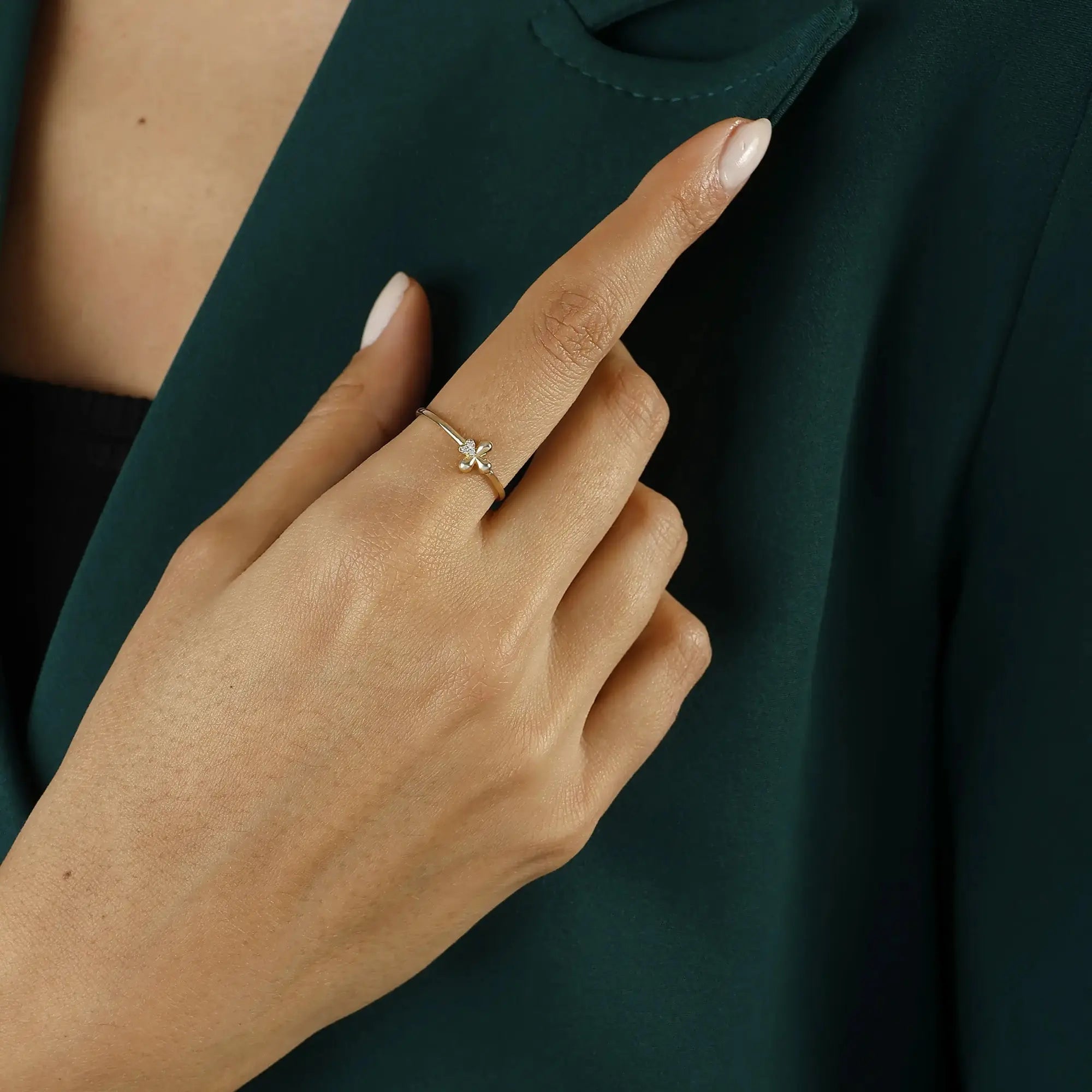 14 Ayar Altın Yonca Mini Yüzük