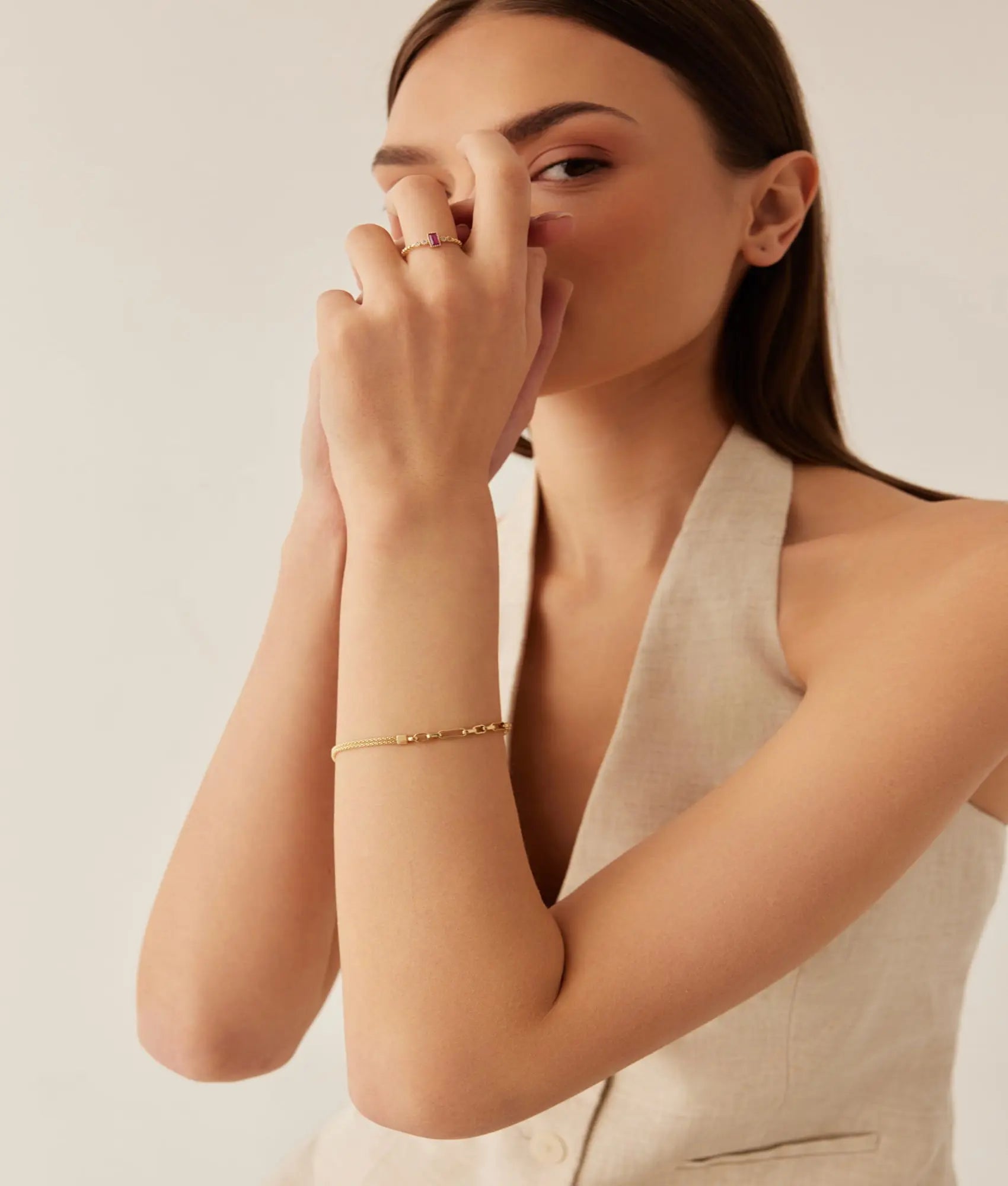 14 Ayar Altın Zincir Kesişimli Örgü Bileklik