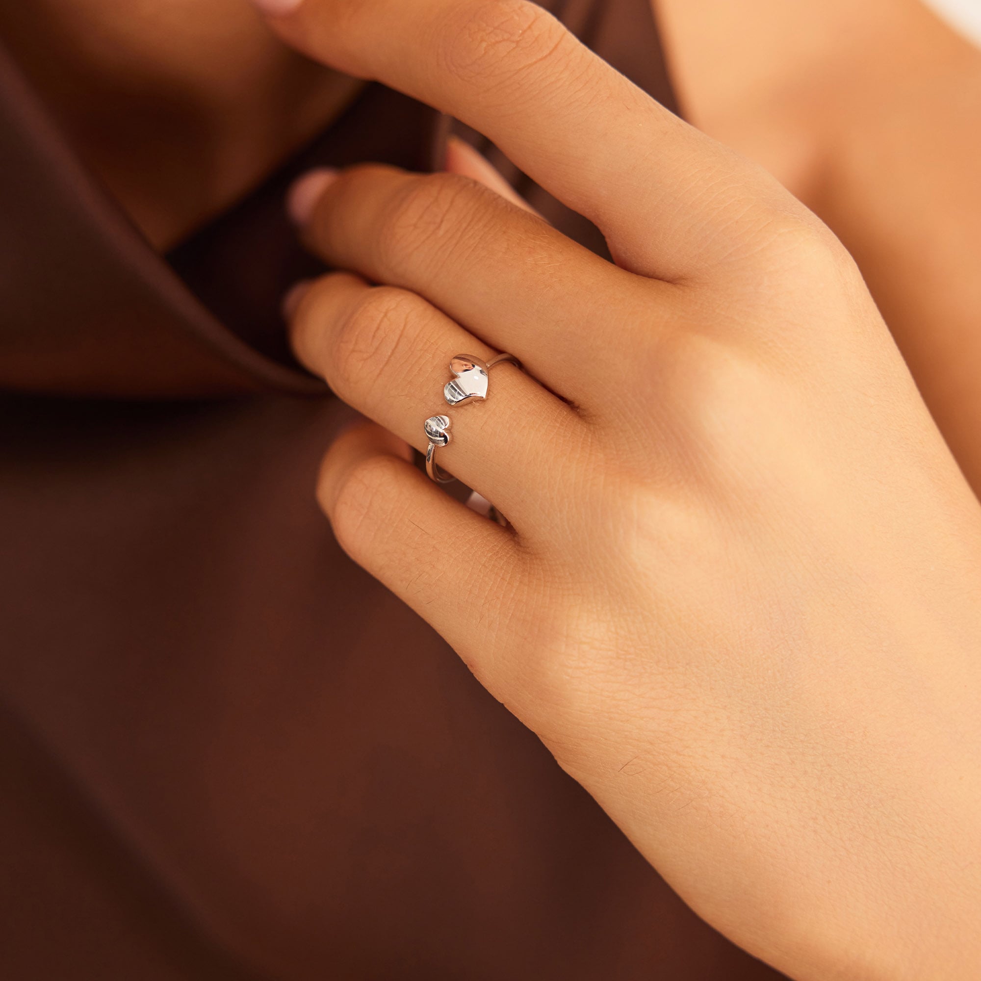 14 Ayar Beyaz Altın Kalpli Yüzük