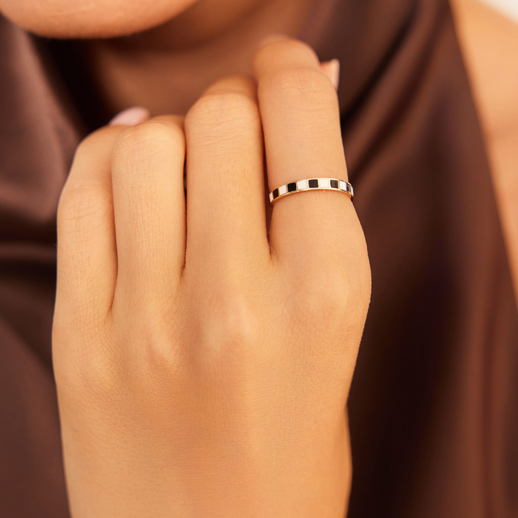 14 Ayar Rose Altın Damalı Yüzük