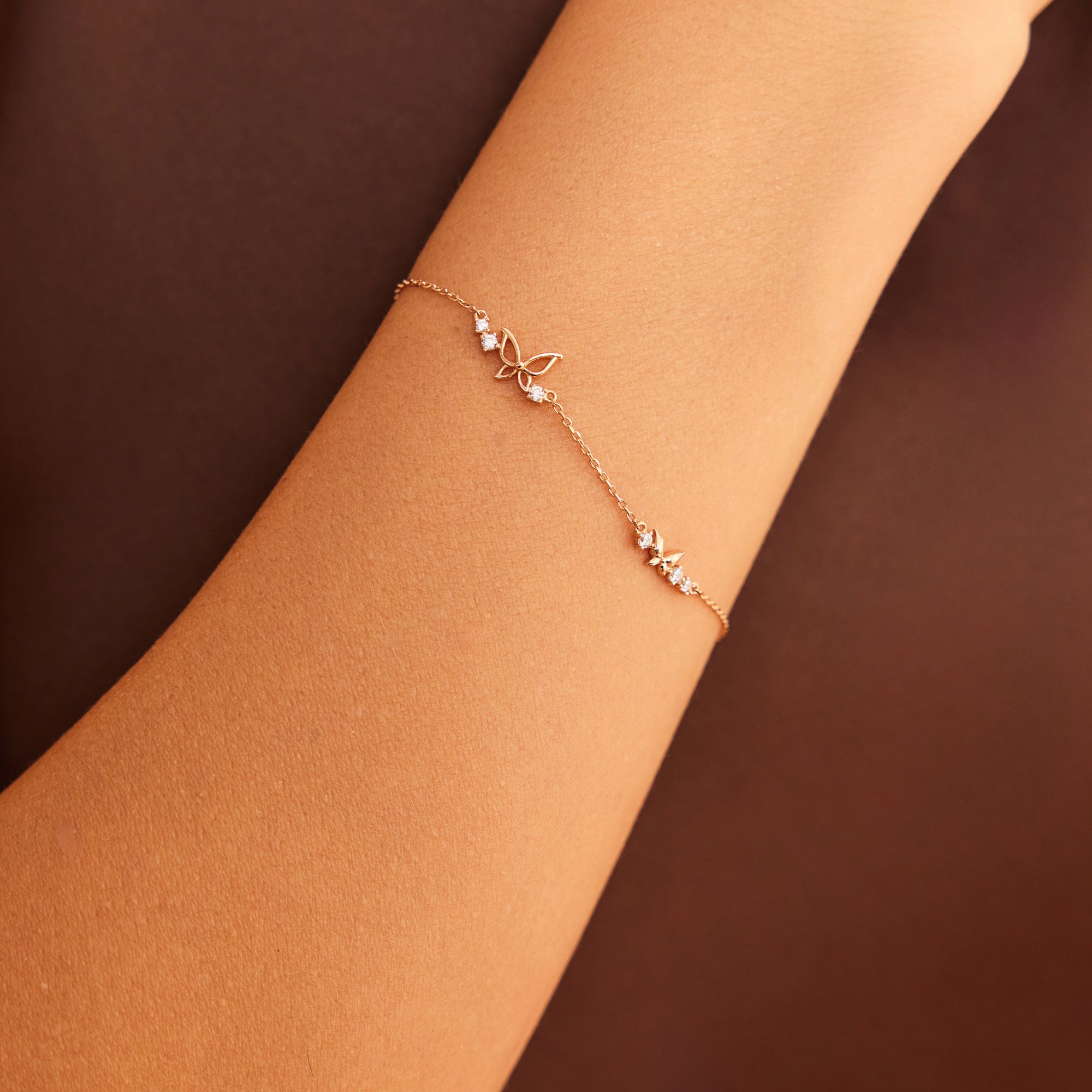 14 Ayar Rose Altın Taşlı Kelebek Bileklik