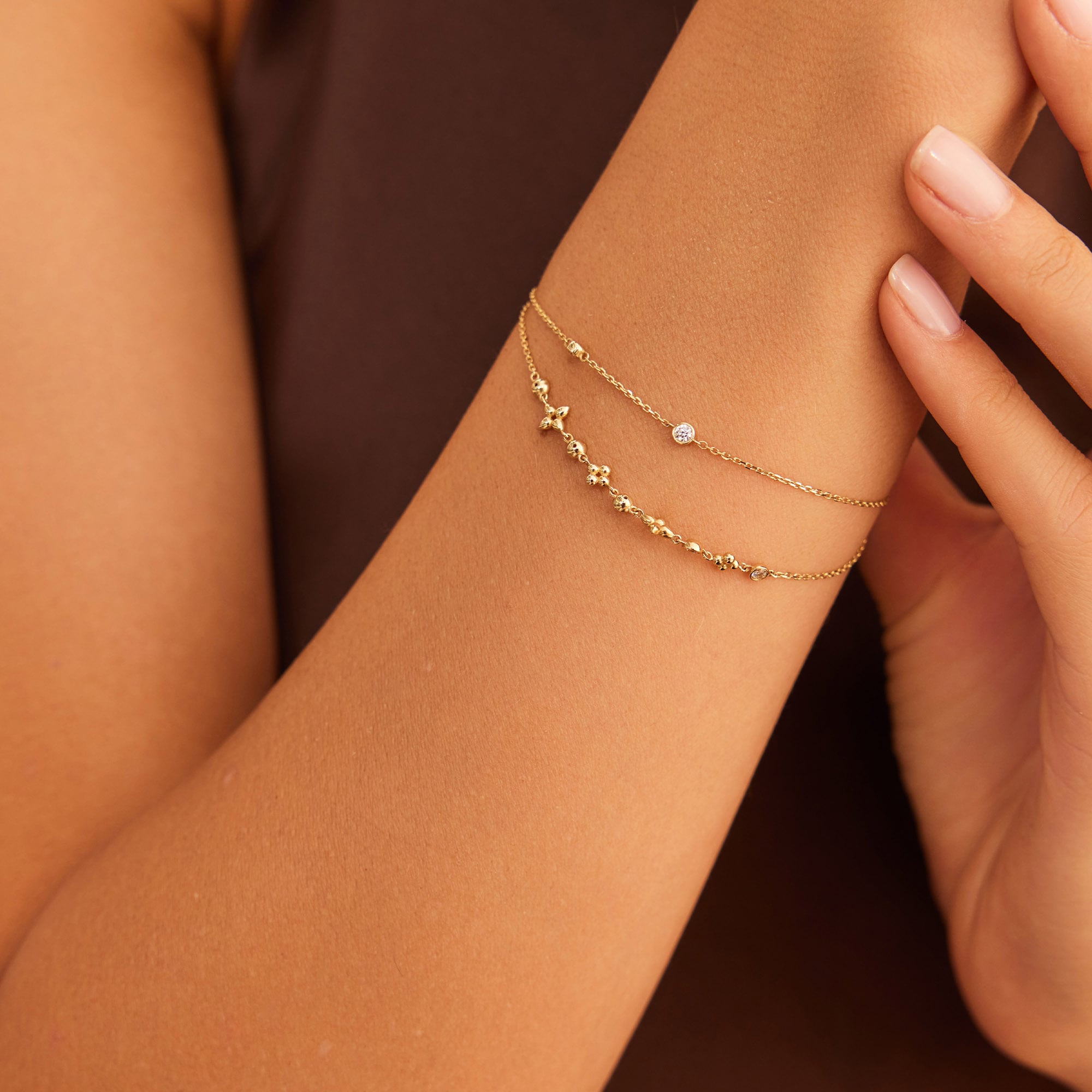 14 Ayar Rose Altın Taşlı Top Çiçekli Bileklik