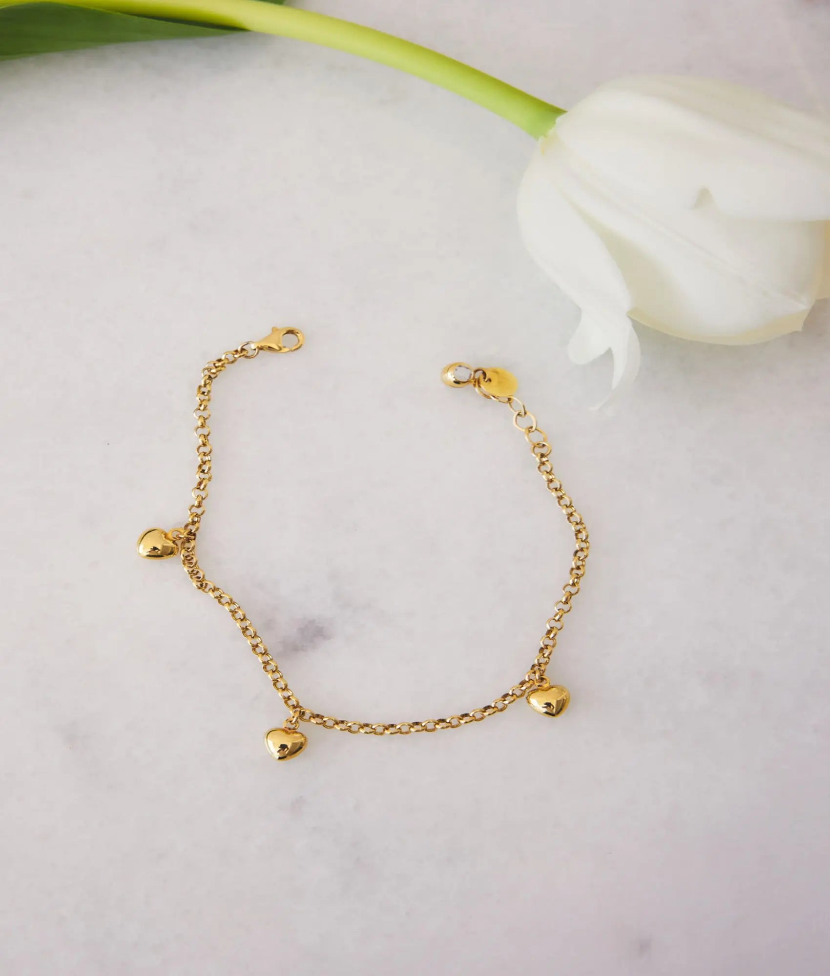 14 Ayar Altın Bombeli Minik Kalpler Bileklik