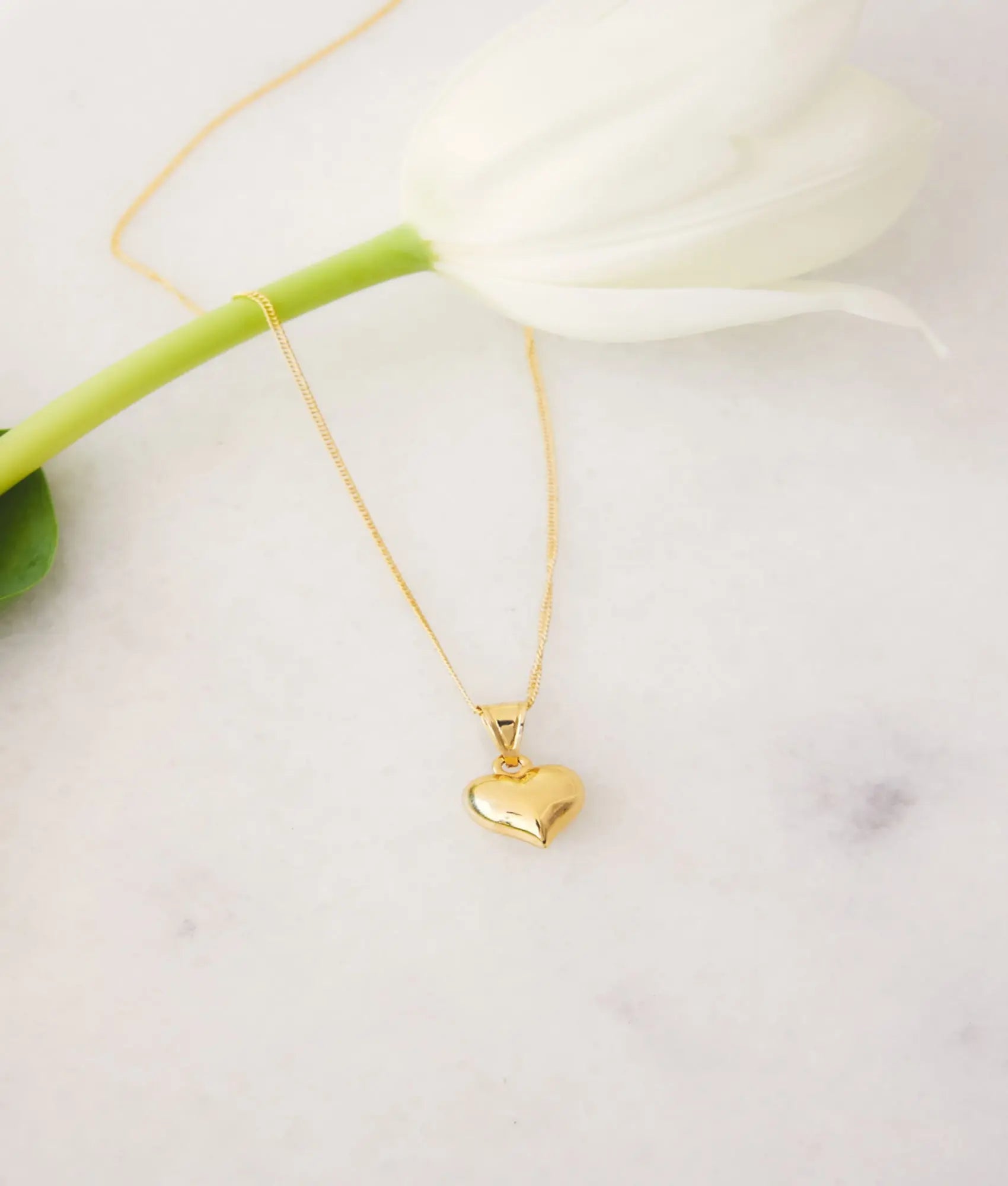 14 Ayar Altın Bombeli Kalp Kolye