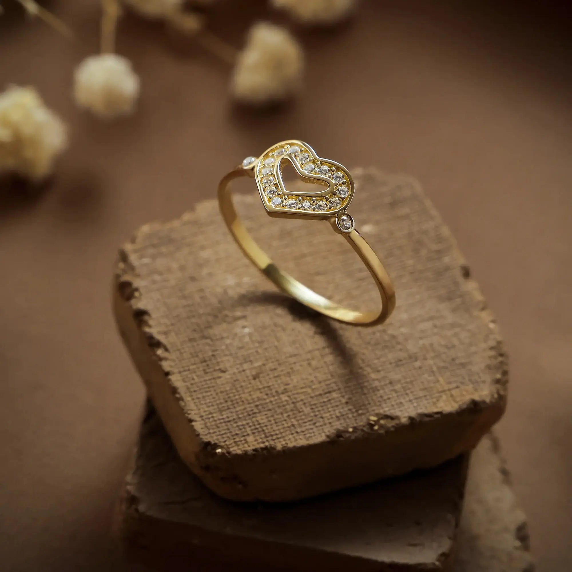 14 Ayar Altın Çift Kalp Mini Yüzük