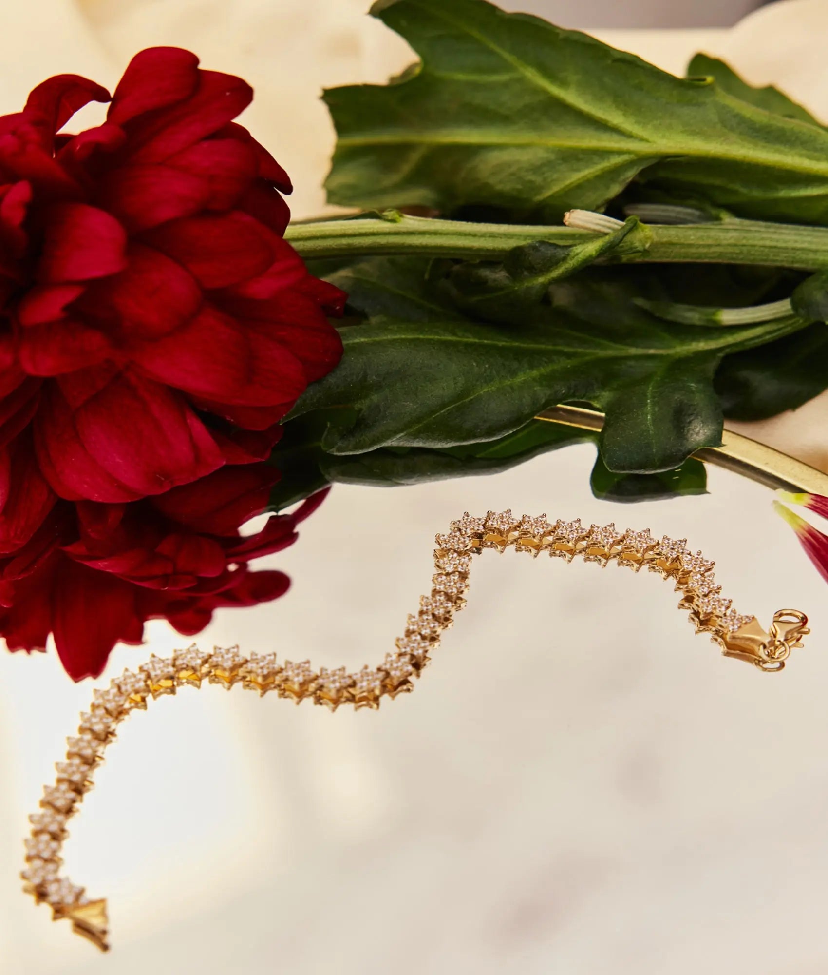 14 Ayar Altın Taşlı Yıldız Sıralı Bileklik