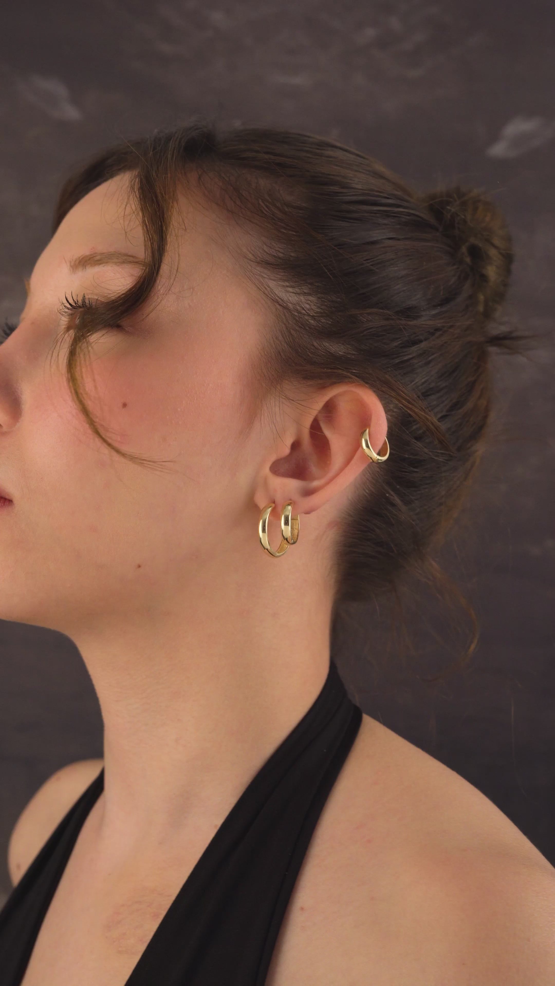 14 Ayar Altın Klasik Bombeli Küpe - S