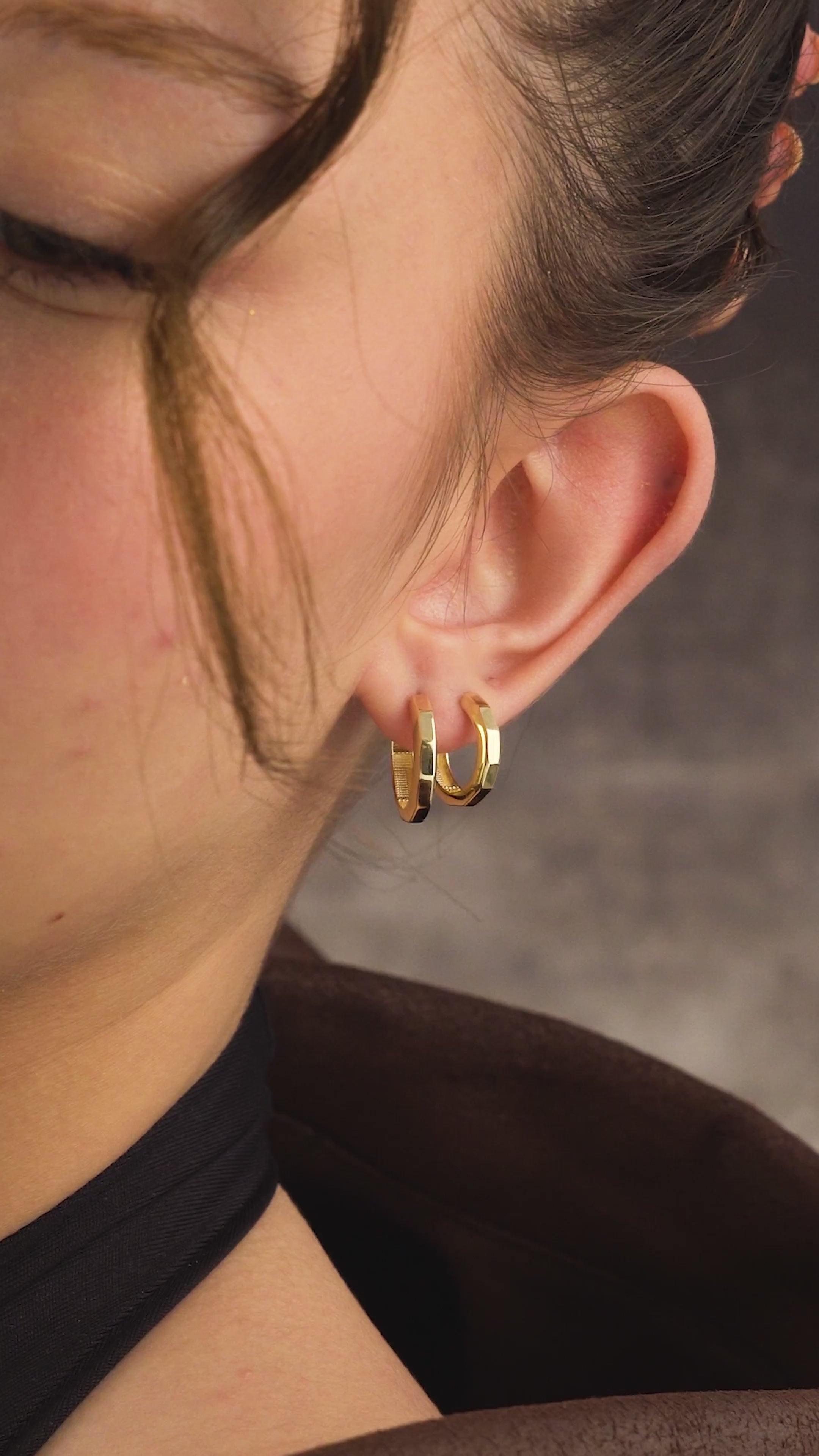 14 Ayar Altın Taşsız Geo Küpe - S